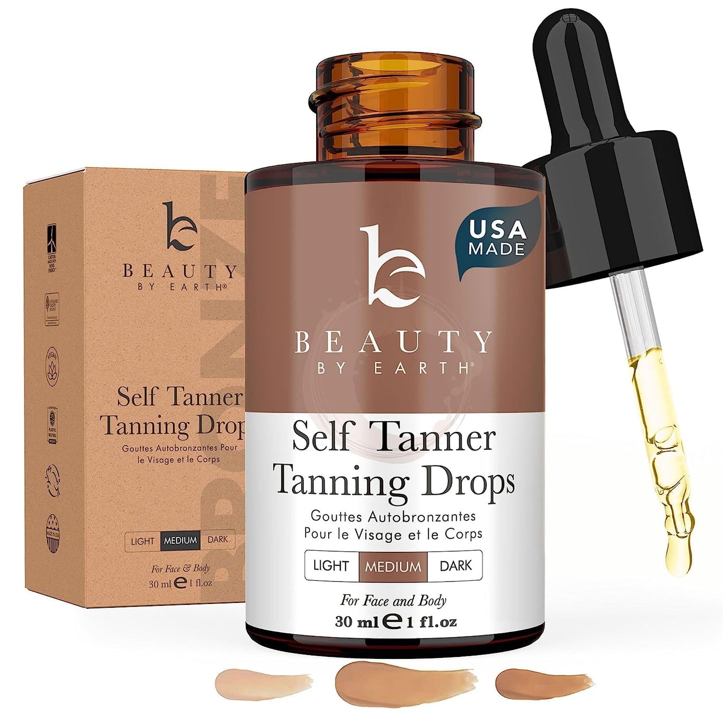 Self Tanning Drops - USA Made with Natural & Organic Ingredients, Medium Face Tanning Drops to Add to
