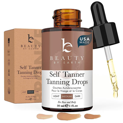 Self Tanning Drops - USA Made with Natural & Organic Ingredients, Medium Face Tanning Drops to Add to