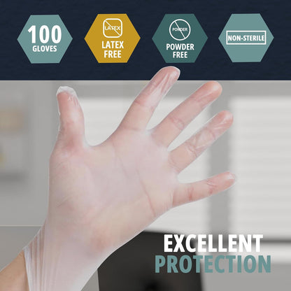 MED PRIDE Disposable Medical Grade Vinyl Exam Gloves, Latex & Powder Free, Ultra-Strong, for Healthcare & Food Handling (Medium (00) 100 Clear)