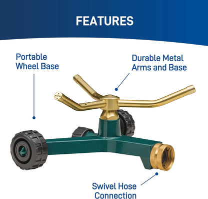 Orbit 58257N Lawn and Garden 3-Arm Metal Sprinkler with Wheel Base