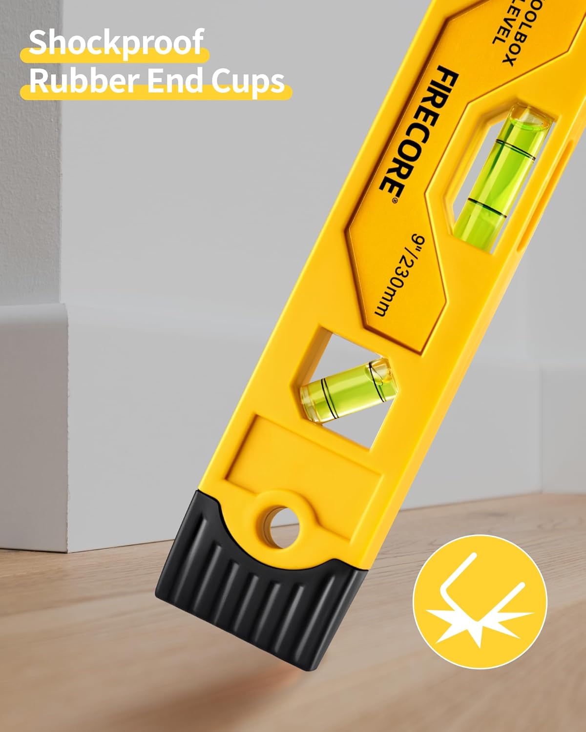 Torpedo Level Magnetic, Firecore 9 Inch Shockproof Small Leveler Tool with 3 Bubble Spirit Level 45 90 180
