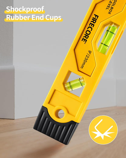 Torpedo Level Magnetic, Firecore 9 Inch Shockproof Small Leveler Tool with 3 Bubble Spirit Level 45 90 180