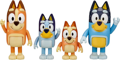 Bluey Family Figure Pack of 4, Robust Poseable Character Toys with Bingo, Chilli, and Bandit Figures, Toddler-Sized Animal Figurines for Kids Ages 3+