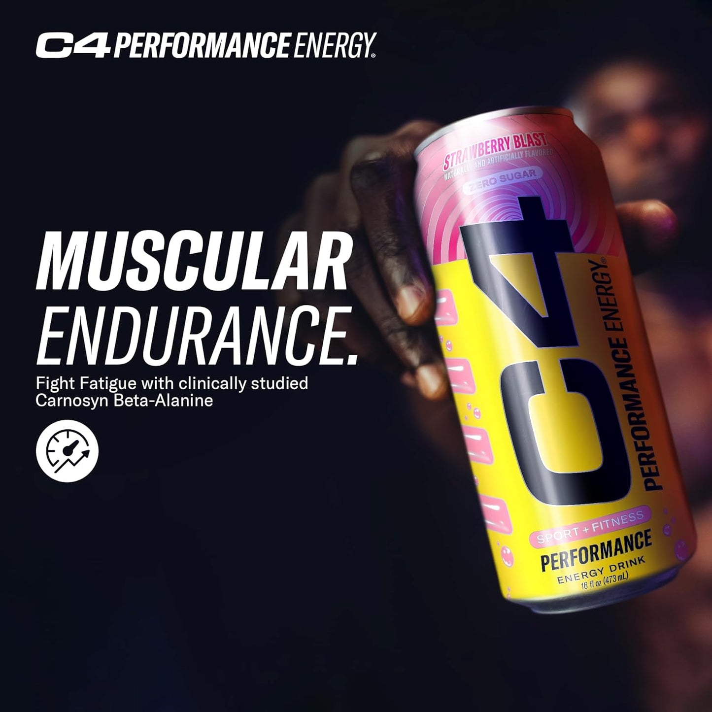 C4 Performance Energy Drink, Strawberry Blast, Zero Sugar Carbonated Preworkout Energy, 200mg Caffeine with Beta Alanine, 16 Fl Oz (12 Pack)