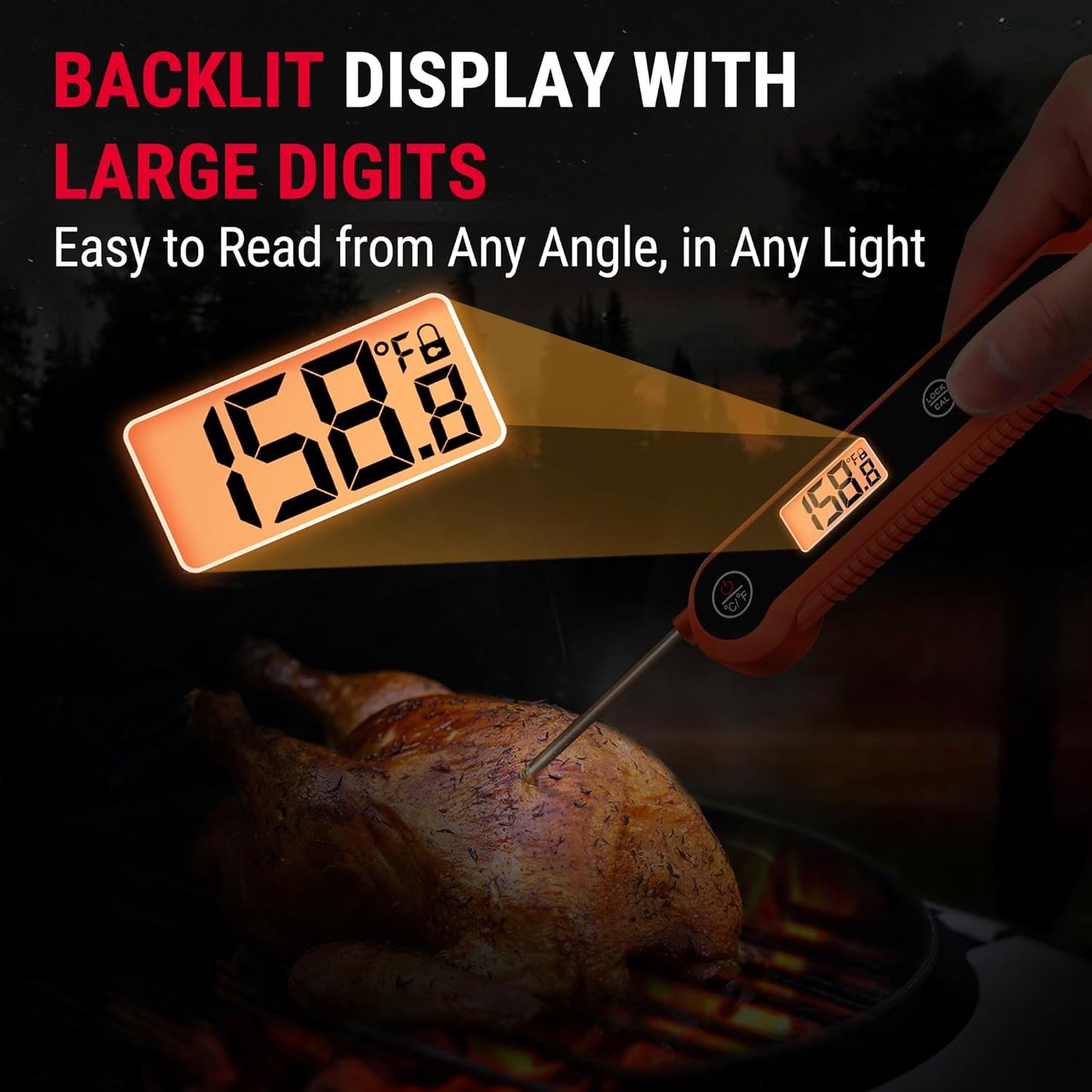 TempPro Digital Instant Read Meat Thermometer for Grilling Waterproof Kitchen Food Thermometer with Calibration Backlight Baking Bread Candy