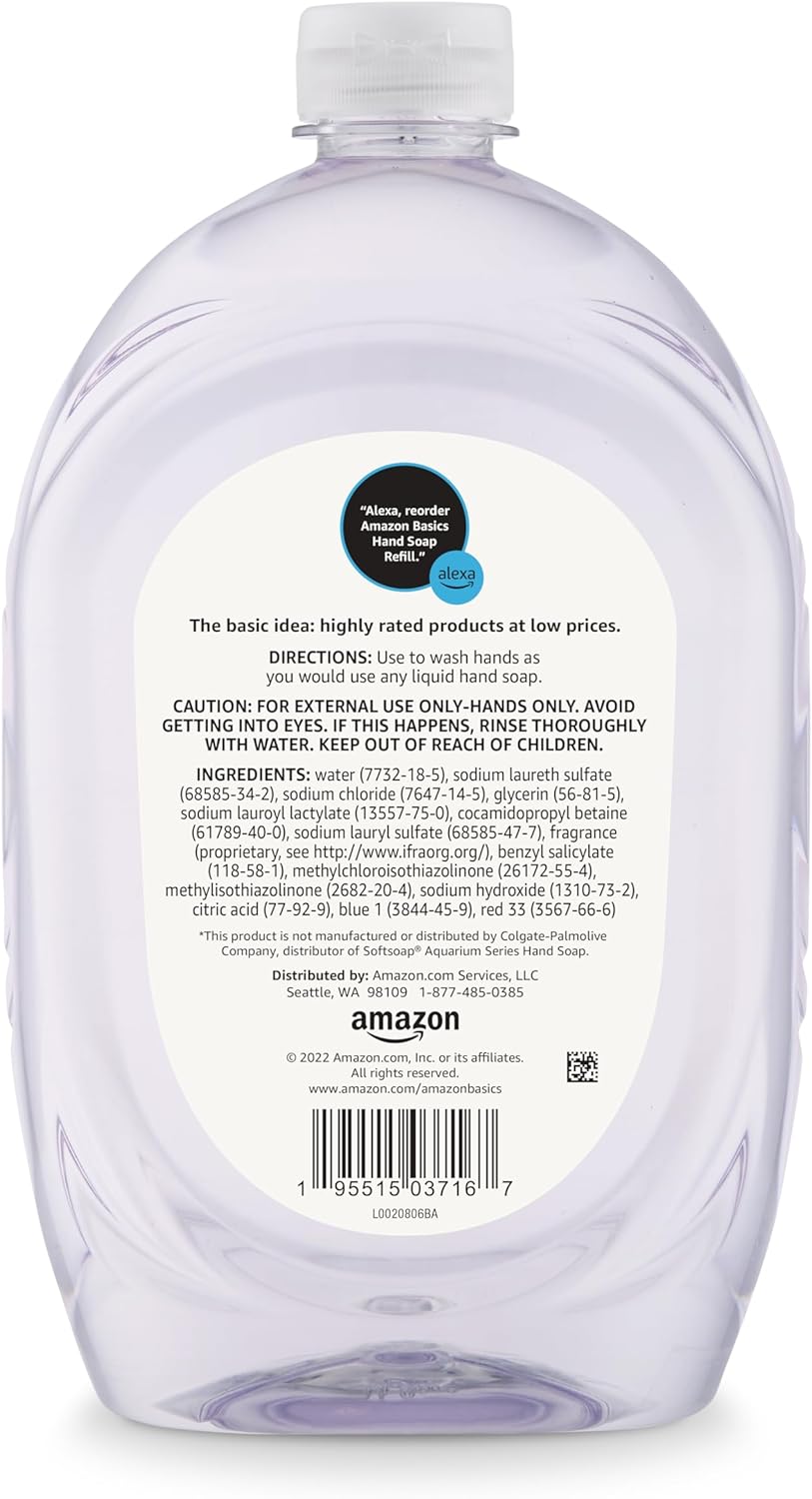 Amazon Basics Gentle & Mild Clear Liquid Hand Soap Refill, Triclosan-Free, Dermatologist-Tested, pH Balanced, Cruelty-Free, 50 Fluid Ounces, 1-Pack