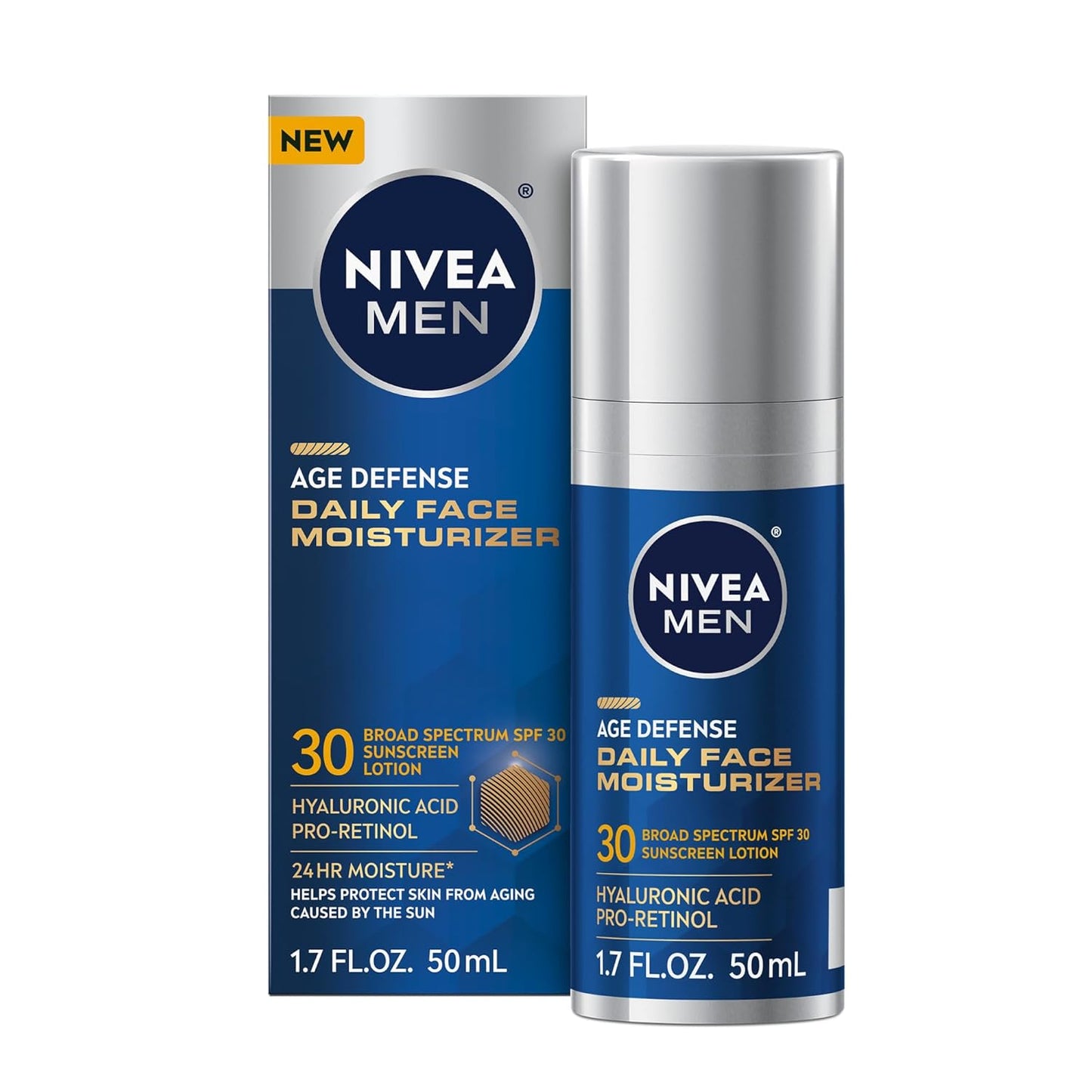 NIVEA MEN Age Defense Daily Face Moisturizer with Broad Spectrum SPF 30 Sunscreen, Pro-Retinol and Hyaluronic