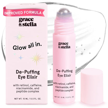 grace & stella Under Eye Brightener Roller - Airplane Travel Essentials - Travel Size Toiletries - Retinol & Caffeine Eye Serum for