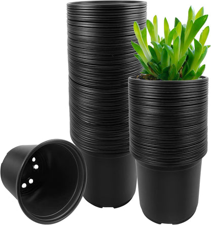 RAOOKIF 100 Pack Nursery Pots, 4 5 6 Inch Nursery Pot for Plants, Plastic Plant Pots with Drainage Holes, Garden Flower Pots for