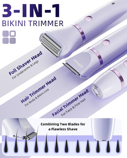 Ufree Bikini Trimmer Electric Razors for Women, Rechargeable Pubic Body Hair Trimmer Electric Shaver for Legs Body
