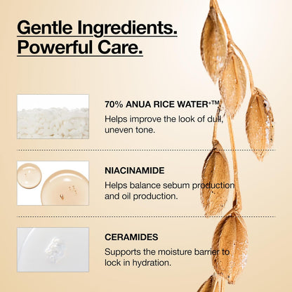 Anua Rice 70 Glow Milky Toner, Glass & Dewy Skin, Hydrating & Barrier Care, Rice Water, Niacinamide, Ceramides, All Skin Types