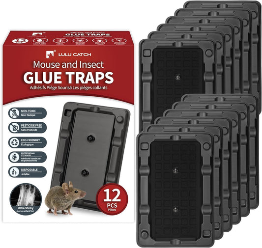 LULUCATCH Mouse & Insect Traps 12 Pack, Heavier Sticky Traps with Non-Toxic Glue for Small Mice & Insects. Sticky Mouse Traps Indoor, Easy to