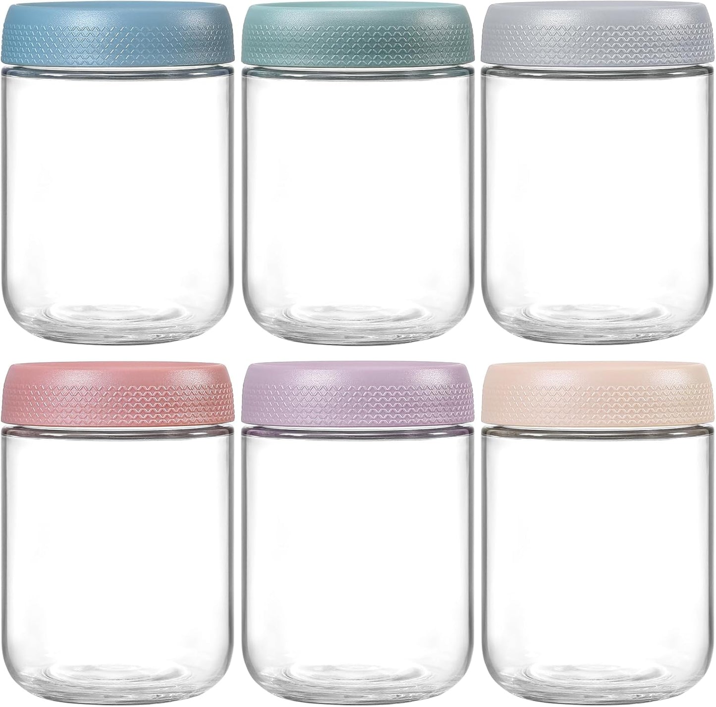 NETANY 6-pack 16 oz Overnight Oats Containers with Lids, Glass jars with Airtight Lids, Wide mouth Mason Salad