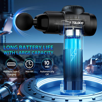 TOLOCO Massage Gun, Deep Tissue Back Massage for Athletes for Pain Relief, Percussion Massager with 10 Massages Heads & Silent Brushless