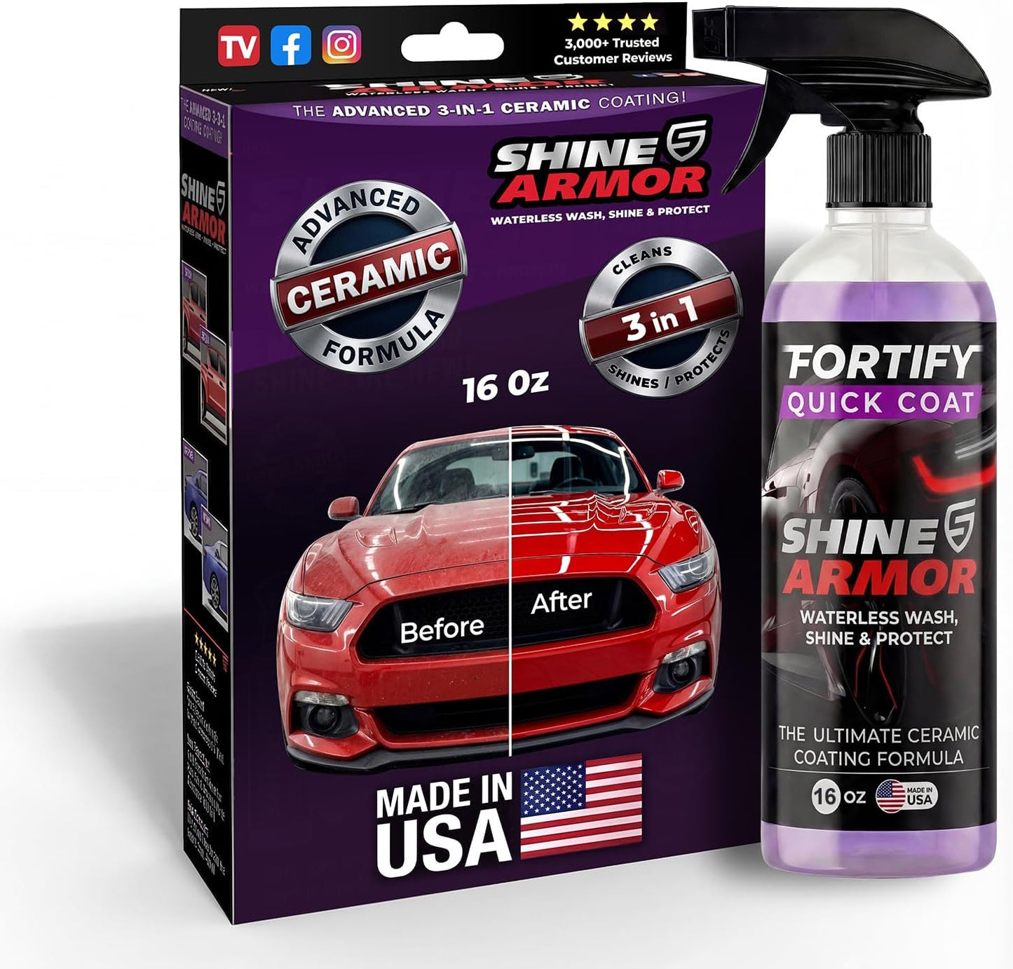 Car Wax Spray and Ceramic Coating for Cars - 3 in 1 Waterless Car Wash and Detailing - Quick Effect Coating Agent for Car - High Gloss Top