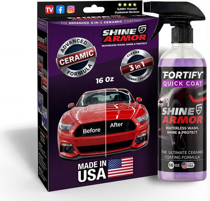 Car Wax Spray and Ceramic Coating for Cars - 3 in 1 Waterless Car Wash and Detailing - Quick Effect Coating Agent for Car - High Gloss Top