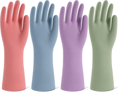 Rubber Cleaning Gloves for Dishwashing, 4 Pairs Reusable Kitchen Gloves for Washing Dishes and Household