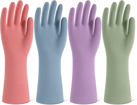 Rubber Cleaning Gloves for Dishwashing, 4 Pairs Reusable Kitchen Gloves for Washing Dishes and Household