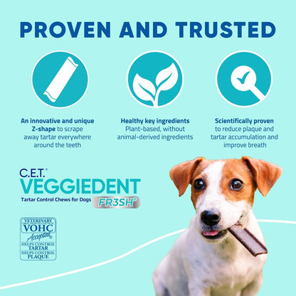 Virbac C.E.T. VEGGIEDENT FR3SH Tartar Control Chews for Dogs with digestive health support, VOHC Approved, Medium 22-66lbs