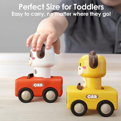 iPlay, iLearn Press to Go Car Toys for Toddlers 1-3, Baby Animal Racing Cars, Infant Play Vehicle