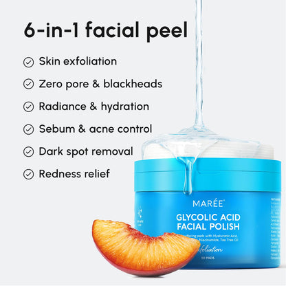 MAREE Glycolic Acid Pads - Toner Pads for Face Cleansing - Exfoliating Pad with Tea Tree Oil, Salicylic Acid & Vitamins E, B3, B5 - Acne