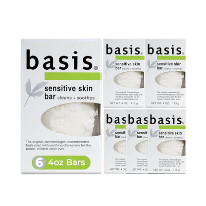 Basis Sensitive Skin Bar Soap for Body, Hands and Face, Unscented Soap Bar for Sensitive Skin with Chamomile and Aloe Vera, Bar Soap Bulk