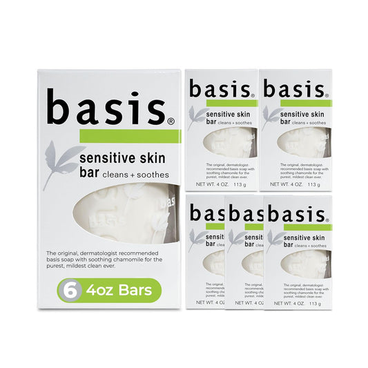 Basis Sensitive Skin Bar Soap for Body, Hands and Face, Unscented Soap Bar for Sensitive Skin with Chamomile and Aloe Vera, Bar Soap Bulk