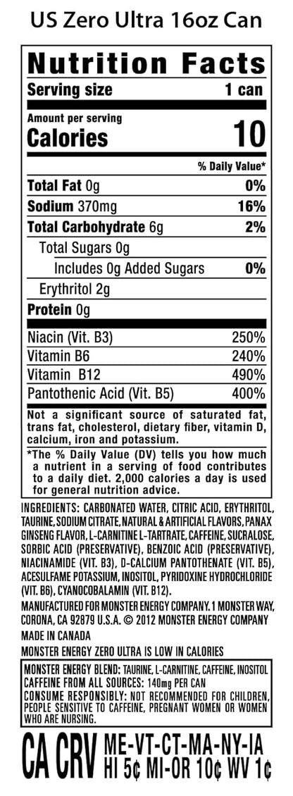 Monster Energy Zero Ultra, Sugar Free Energy Drink, 16 Ounce5