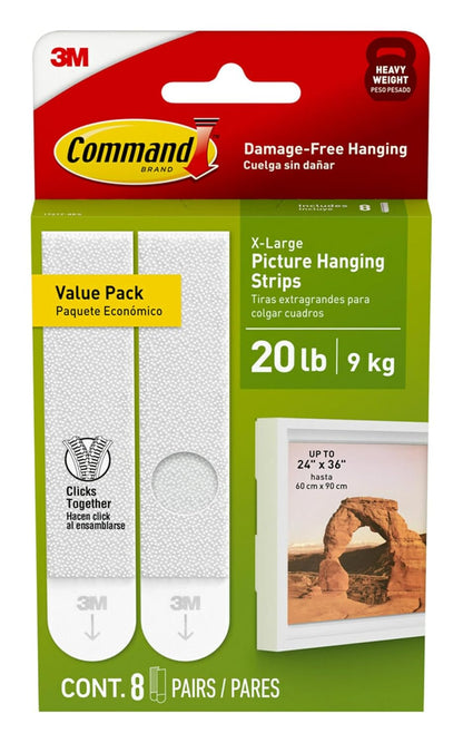Command 20 lb XL 8 Pairs Heavyweight Picture Hanging Strips (16 Strips), Damage-Free Hangers for Picture Frames, No Tools
