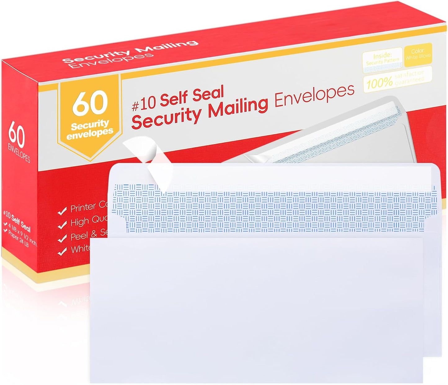 Zzrywuty Letter Size Mailing Envelopes for Business, 60pcs Self Seal Windowless Security Envelopes 4-1/8 x 9-1/2 Inch White 24LB Paper