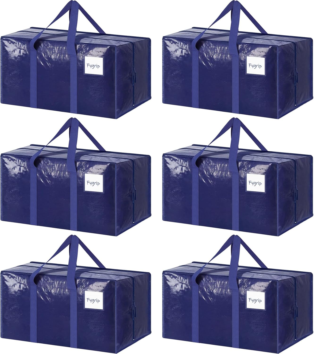 6 Pack Extra Heavy Duty Large Moving Bags with Strong Zipper & Comfortable Handles, Sturdy & Durable Clothes Storage Bags Totes