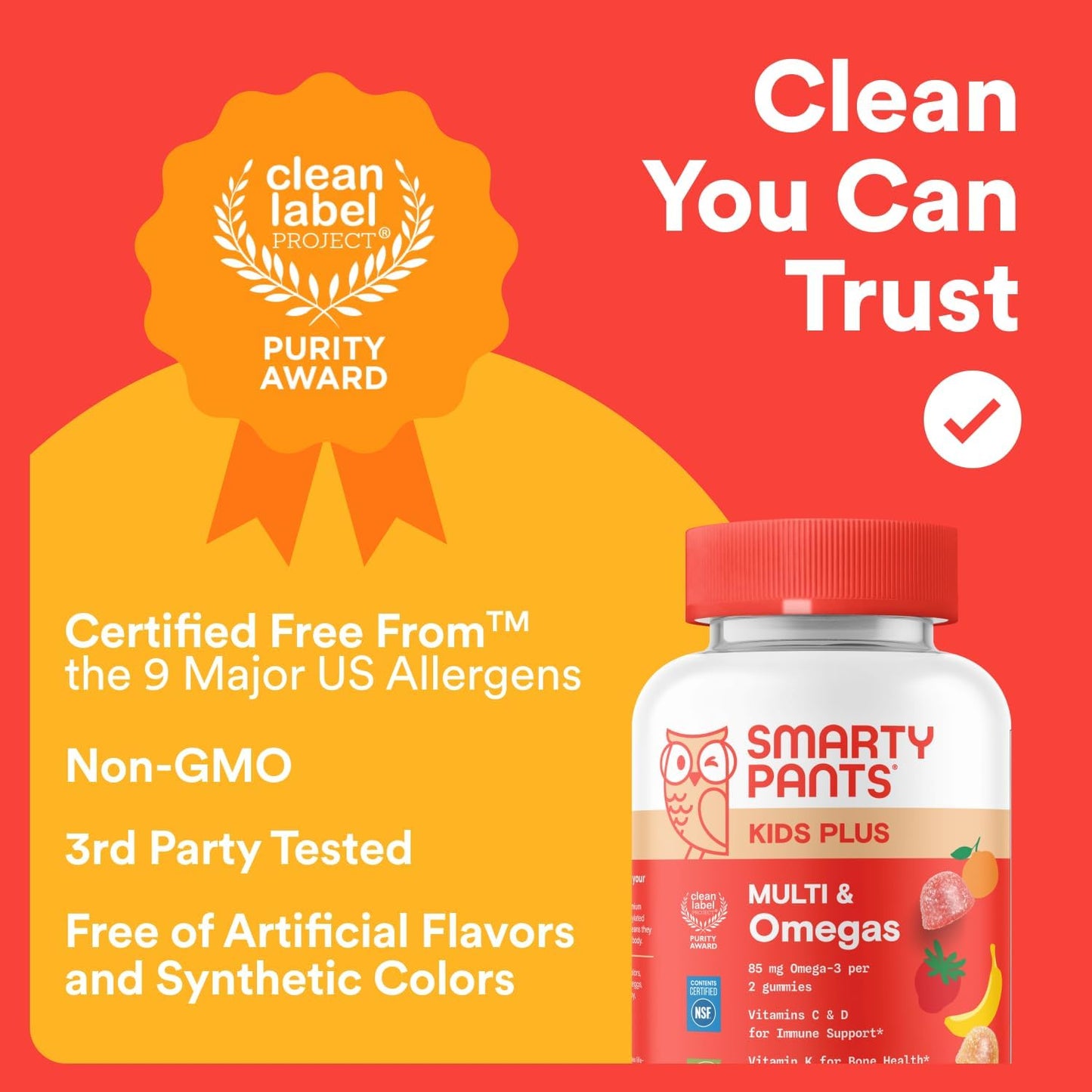 SmartyPants Kids Multivitamin Gummies with Omega 3 DHA/EPA, Vitamins D3, C, B12, B6, A, K, and Zinc, Gluten Free, Clean Label, Three Fruit