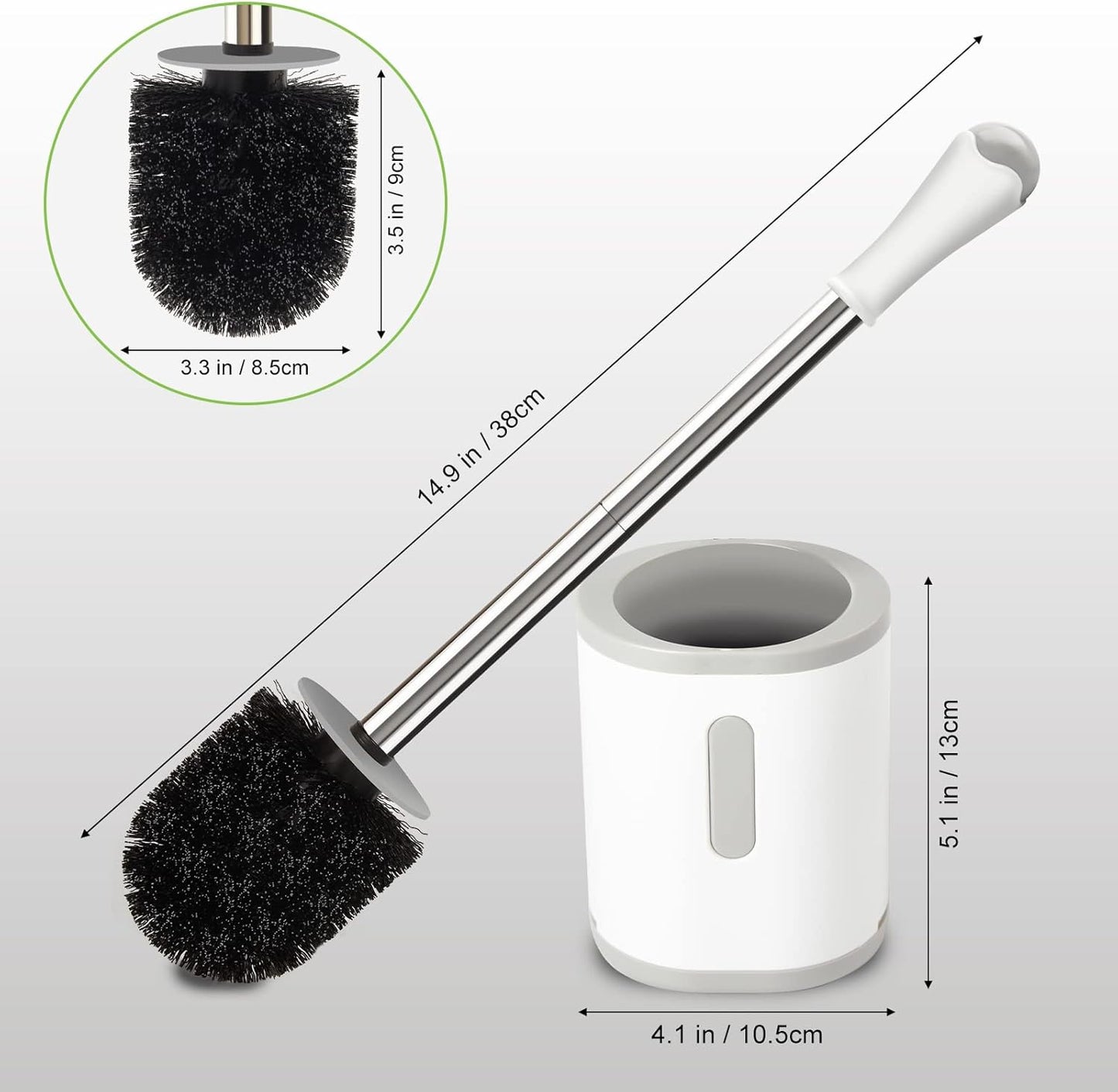 AONEZ Compact Toilet Brush & Holder, Stainless Steel Handle, Space Saving for Storage, Deep Cleaning, Drip-Proof, Easy to Assemble, Nylon