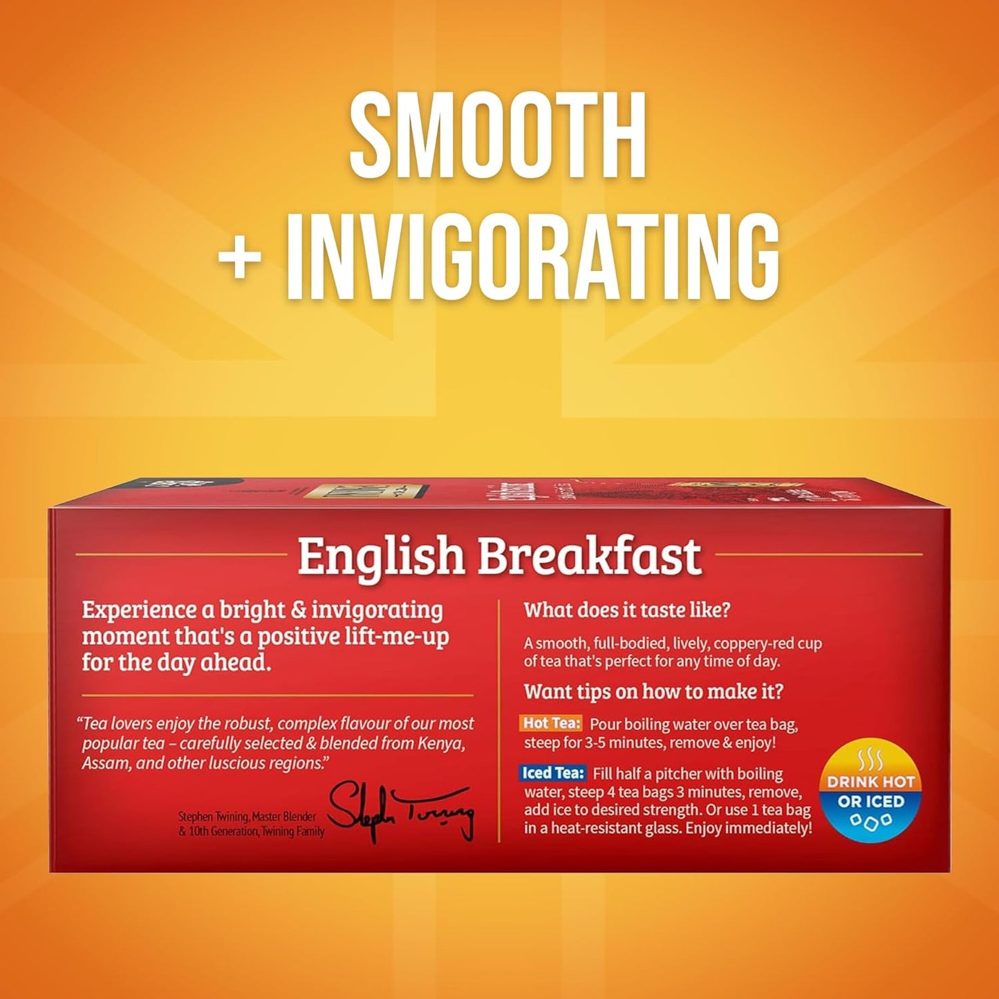 Twinings English Breakfast Black Tea Individually Wrapped Bags, 100 Count, Smooth, Flavourful, and Robust, Caffeinated, Enjoy Hot or Iced, 100 Teabags