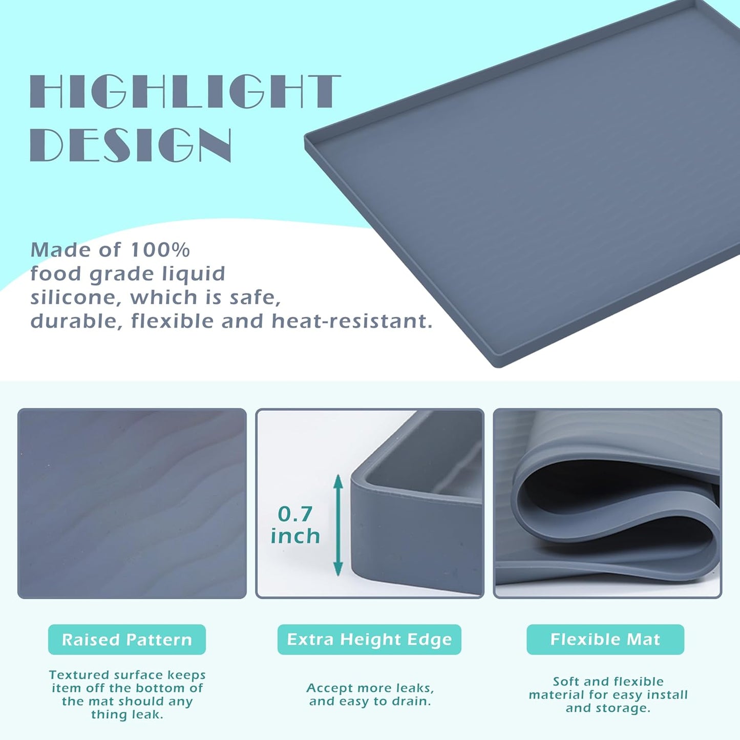 URMONA Waterproof Silicone Under Sink Mat 31'' x 22'' Shelf Liner for Kitchen and Bathroom, Cabinet and Counter Protector, Storage and