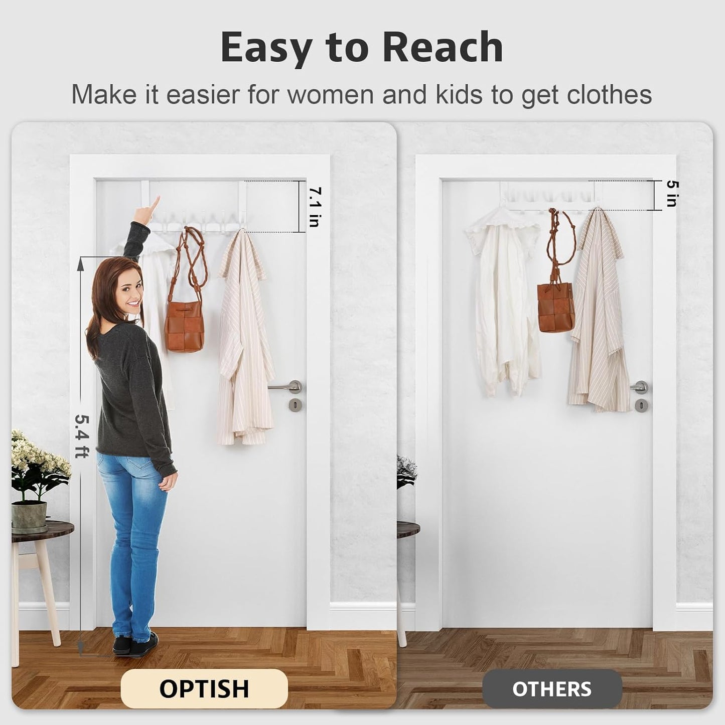 Optish Over The Door Hooks, Door Hanger Hooks for Hanging, Over The Doors Towel Racks for Bathroom, Coat Rack Dorm Essentials (1Pack
