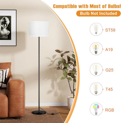 Modern Floor Lamp Simple Design with White Shade, Foot Pedal Switch, 60" Small Tall Lamps for Living Room Bedroom Office Dining Room