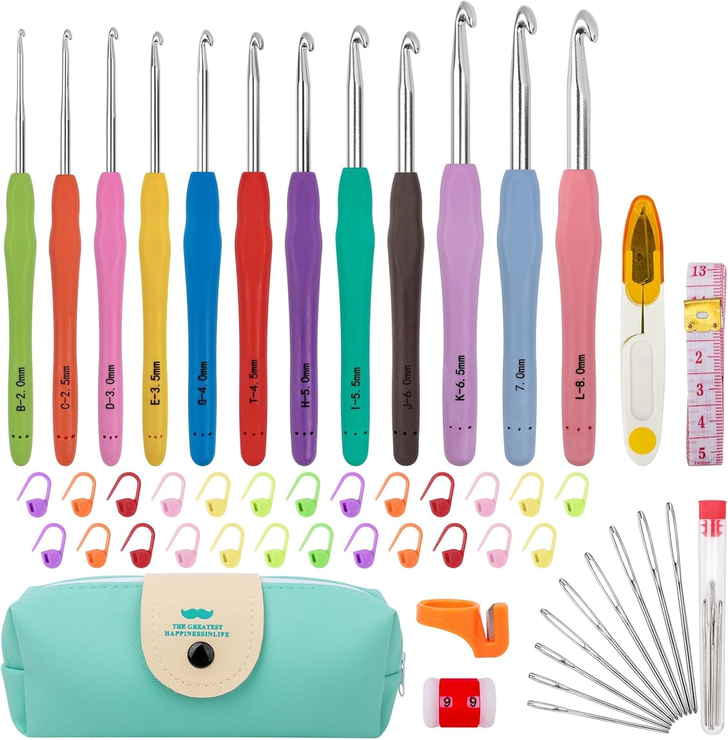 MECHEER Crochet Hooks 12 Sizes Crochet Hook Set, 51 Pack Yarn Crochet Kit for Beginners, Knitting Needles with Ergonomic Handles for Arthritic