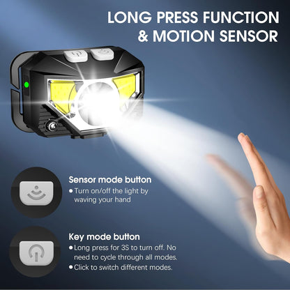 LHKNL Headlamp Flashlight, Lumen Ultra-Light Bright LED Rechargeable Headlight with White Red Light, 2-Pack Waterproof Motion Sensor Head