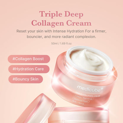 Medicube Triple Collagen Cream - Hydrating & Firming Moisturizer with Hyaluronic Acid, Premium