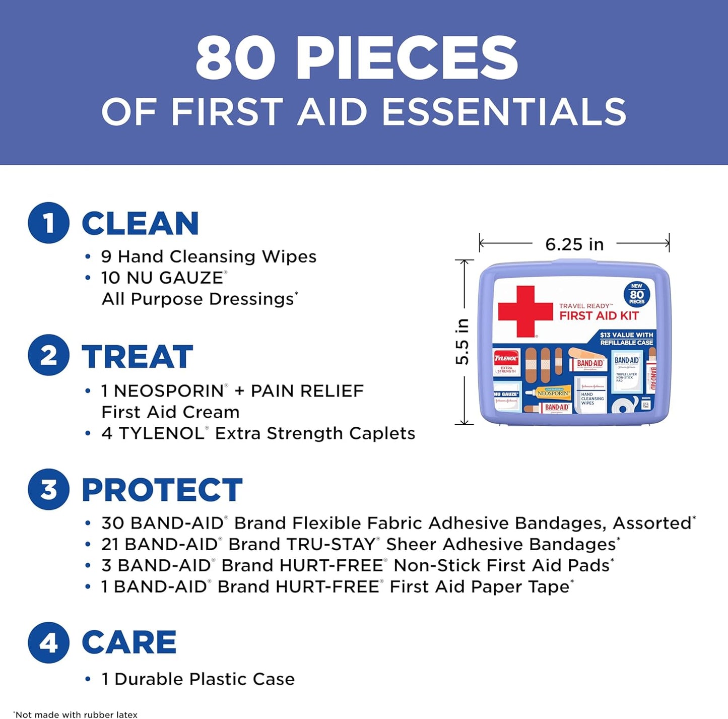BAND-AID Brand Travel Ready Portable Emergency First Aid Kit for Minor Wound Care, Perfect for Home, Car