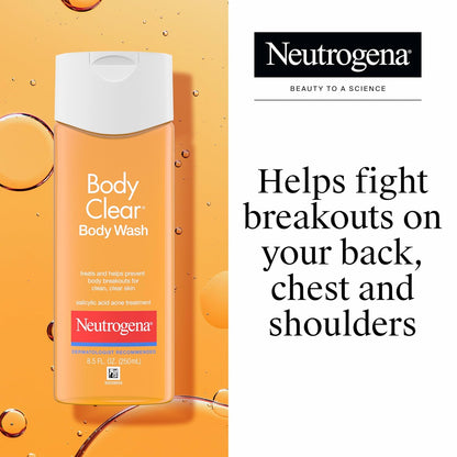 Neutrogena Body Clear Acne Body Wash, 2% Salicylic Acid Acne Medication, Oil-Free & Glycerin for Breakouts on Back, Chest &