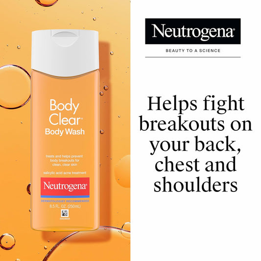 Neutrogena Body Clear Acne Body Wash, 2% Salicylic Acid Acne Medication, Oil-Free & Glycerin for Breakouts on Back, Chest &