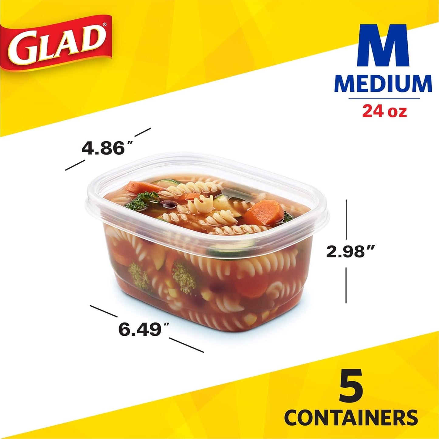 Glad GladWare Medium Rectangle Food Storage Containers with Lids, BPA Free Plastic for Soups Salads and Meal Prep, Airtight Leak