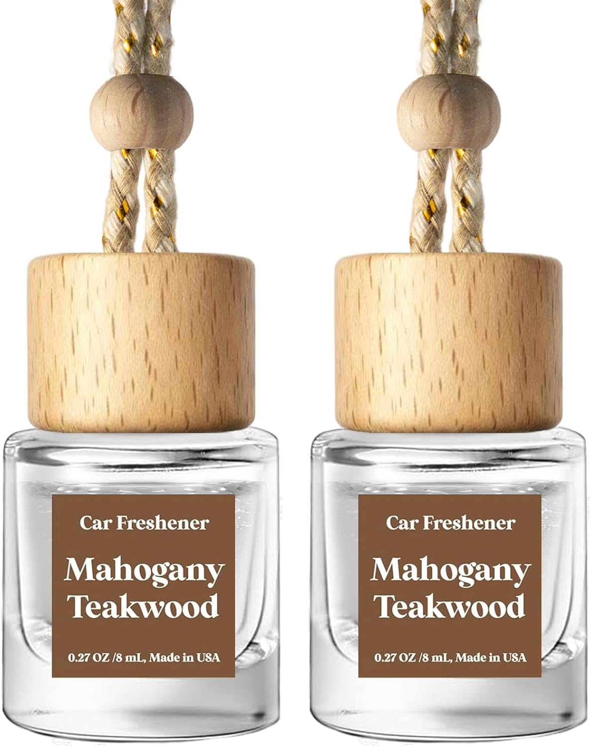 C Classy Car Air Freshener Hanging 2 Pack, Mahogany Teakwood Essential Oil Diffuser, Cute Glass