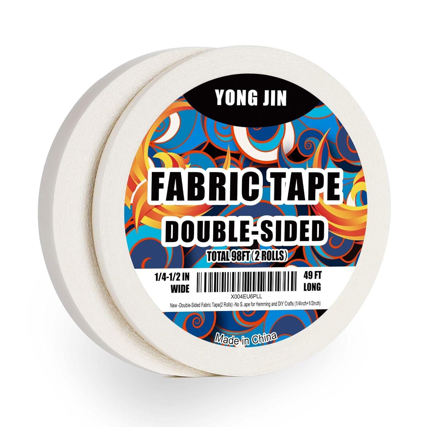 YONGJIN Double-Sided Fabric Tape (2 Rolls) - No Sewing or Ironing Required, Perfect for Quick Clothing Repairs, Fabric