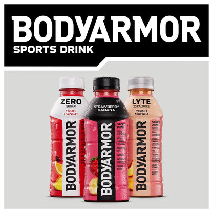 BODYARMOR LYTE, Peach Mango, Electrolyte Drink, 20 Calories, 16 Fl Oz Bottles (12 Pack), Coconut Water Sports Drink, Natural Flavor & B Vitamins