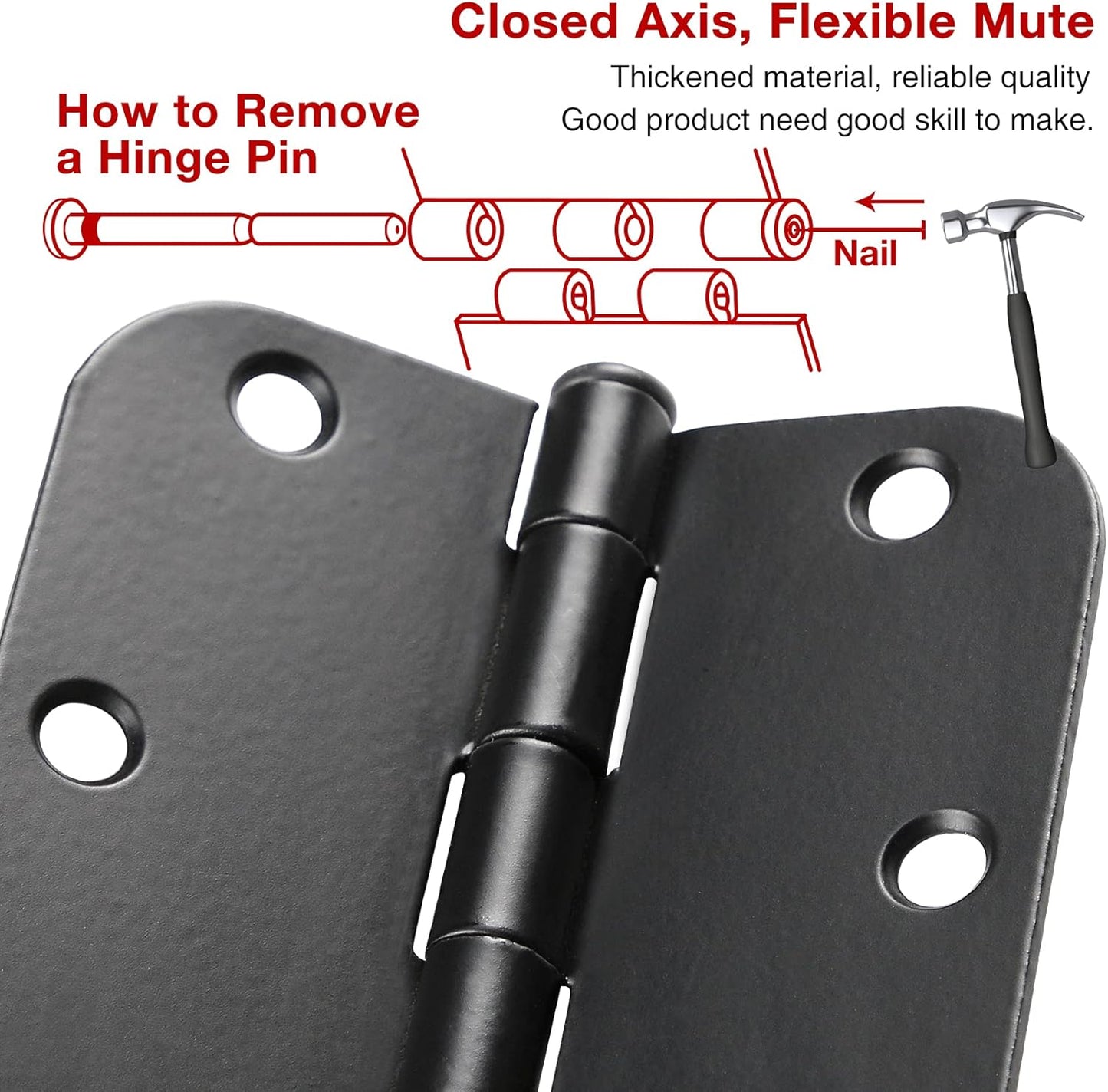 30 Pack Rounded Matte Black Door Hinges 3.5 Inch 5/8" Radius Interior 3 1/2" Flat Iron Bifold Residential Standard Bedroom Indoor for Doors 3