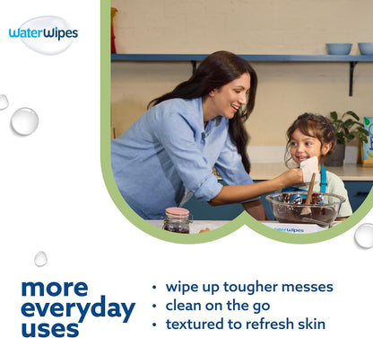 WaterWipes Sensitive+ Baby & Toddler Wipes, 3-In-1 Cleans, Cares, Protects, 99.9% Water, Textured Clean, Unscented &