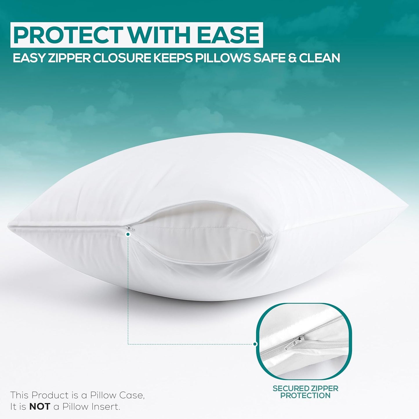 Set of 4 Pillow Protectors with Zipper Standard Size, Bed Bug and Dust Mite Proof Pillow Covers, Ultra Soft Pillow